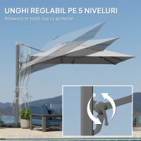 Outsunny Umbrelă Suspendată 3.6x3 m Rotativă și Inclinabilă Gri Deschis(m-6)