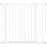 PawHut Barrière de sécurité chien barrière extensible 75-95 x 76 cm barrière escaliers couloirs portes sans perçage en acier et ABS blanc(m-12)