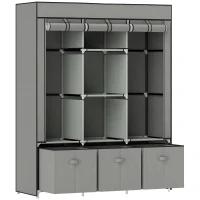 HOMCOM Fabric Wardrobe for Bedroom, Portable Wardrobe with 5 Shelves, 2 Hanging Rails and 3 Fabric Drawers, Foldable Closet, 125 x 43 x 162.5cm, Light Grey(m-1)