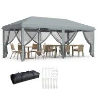 Outsunny 3 x 6m Pop Up Gazebo, Outdoor Canopy Shelter, Marquee Party Wedding Tent with 6 Mesh Walls and Carry Bag, Grey(m-10)