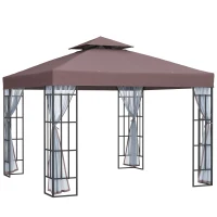 Outsunny 3 x 3(m) Patio Gazebo Canopy Garden Pavilion Tent Shelter with 2 Tier Roof and Mosquito Netting, Steel Frame, Coffee(m-10)