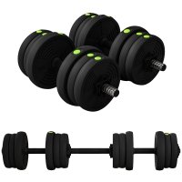 SPORTNOW Kit de Mancuernas 20kg 2 en 1 con Barra de Pesas Mango Antideslizante para Entrenamiento de Fuerza Negro Verde