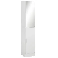 kleankin Mobile Colonna Bagno in Legno a 5 Ripiani con Anta a Specchio Apribile, 32x28x162 cm, Bianco(m-1)