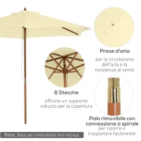 Outsunny Ombrellone da Giardino 2.5x2.3 m a 6 Stecche in Legno Laccato e Poliestere, Beige(m-4)