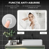 HOMCOM Oglindă de Baie Touch 70x100 cm cu LED 3 Tonuri de Lumină și Antiaburire(m-6)