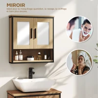 HOMCOM Armoire murale salle de bain avec miroir, meuble salle de bain avec compartiment ouvert et étagère réglable, chêne(m-4)