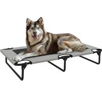 PawHut Portable Raised Dog Bed, Elevated Pet Cot with Breathable Mesh for Indoor Outdoor, for Large Dogs, Light Grey(m-10)
