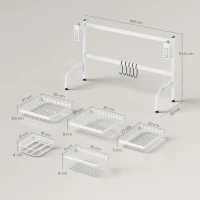 HOMCOM Escurreplatos de Acero de 2 Niveles para Fregadero con Soporte de Tabla de Corte y Cubiertos 100x30x54,5cm Blanco(m-3)