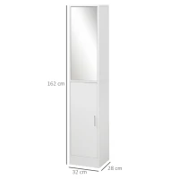 kleankin Mobile Colonna Bagno in Legno a 5 Ripiani con Anta a Specchio Apribile, 32x28x162 cm, Bianco(m-3)