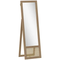 HOMCOM Espejo de Cuerpo Entero 160x50 cm con Marco de Madera y Soporte para Salón Dormitorio Natural(m-1)