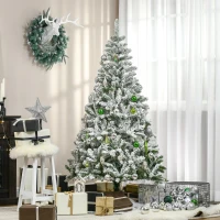 HOMCOM 6 Ft Snow Flocked Artificial Christmas Tree Xmas Pine Tree with Realistic Branches, Auto Open and Steel Base, Green(m-8)