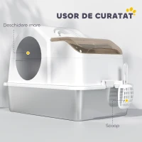 PawHut Litteră Închisă pentru Pisici cu 2 Covorașe și Mâner, Alb și Argintiu(m-7)