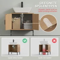 kleankin Badezimmerunterschrank, im Boho-Design, Badezimmerschrank, Rattan-Elemente, mit U-Ausschnitt, Eiche(m-4)