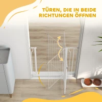 PawHut Hundeschutzgitter, Absperrgitter, Zwei-Wege-Öffnung, Wandhalterung mit Druckknöpfen, verstellbar von 75 cm bis 95 cm, Weiß(m-8)