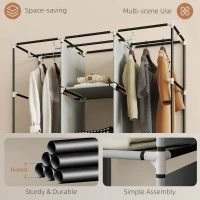 HOMCOM Fabric Wardrobe for Bedroom, Portable Wardrobe with 5 Shelves, 2 Hanging Rails and 3 Fabric Drawers, Foldable Closet, 125 x 43 x 162.5cm, Light Grey(m-6)