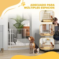 PawHut Puerta para Perros con Ancho Ajustable 75-95 cm Barrera de Seguridad para Perros con Extensión y Doble Bloqueo Blanco(m-7)