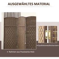 HOMCOM Kamerverdeler, 3-delige vouwbare wand, Vlechtpatroon, Vurenhout, Bruin(m-6)