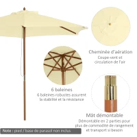 Outsunny Parasol de jardin extérieur parasol droit double toit Hexagonal Grande Taille de Jardin Ø 2,5 x 2,3H m Bois de Bambou crème(m-4)
