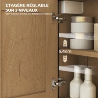 HOMCOM Armoire murale salle de bain avec miroir, meuble salle de bain avec compartiment ouvert et étagère réglable, chêne(m-6)
