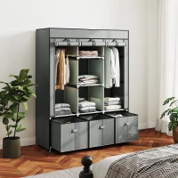 HOMCOM Fabric Wardrobe for Bedroom, Portable Wardrobe with 5 Shelves, 2 Hanging Rails and 3 Fabric Drawers, Foldable Closet, 125 x 43 x 162.5cm, Light Grey(m-2)