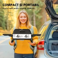 Outsunny Grătar pe Gaz Portabil cu 2 Arzătoare și Capac cu Termometru, Negru(m-4)