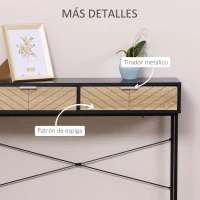 HOMCOM Mesa de Consola Estrecha con 2 Cajones Diseño de Líneas Talladas Estilo Moderna Negro y Roble(m-6)