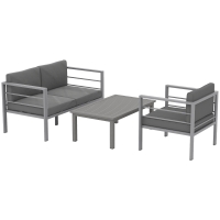 Outsunny 4 Piece Garden Furniture Set, 4 Seater Aluminium Garden Sofa Set with 2 Armchairs, Loveseat, Coffee Table and Cushions, Outdoor Conversation Conservatory Furniture for Patio, Charcoal Grey