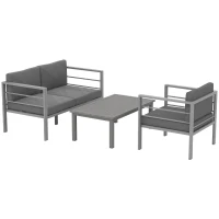 Outsunny 4 Piece Garden Furniture Set, 4 Seater Aluminium Garden Sofa Set with 2 Armchairs, Loveseat, Coffee Table and Cushions, Outdoor Conversation Conservatory Furniture for Patio, Charcoal Grey(m-1)