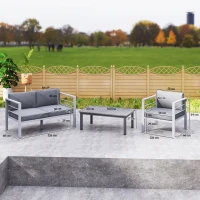 Outsunny 4 Piece Garden Furniture Set, 4 Seater Aluminium Garden Sofa Set with 2 Armchairs, Loveseat, Coffee Table and Cushions, Outdoor Conversation Conservatory Furniture for Patio, Charcoal Grey(m-3)