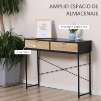 HOMCOM Mesa de Consola Estrecha con 2 Cajones Diseño de Líneas Talladas Estilo Moderna Negro y Roble(m-4)