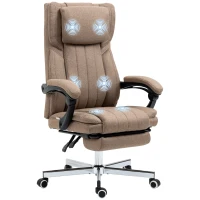 Vinsetto Bureaustoel met Massagefunctie, verstelbare rugleuning, uitschuifbare voetsteun, linnenlook, 65 x 61 x 113 cm, Bruin(m-10)