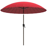 Outsunny Parasol de jardin Parasol droit Parasol inclinable rond avec 24 baleines manivelle aluminium fibre de verre polyester diamètre 2,60 m coloris rouge(m-11)