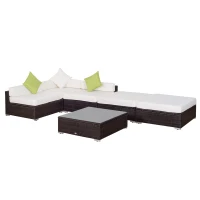 Outsunny Set Giardino Esterno 6 Pezzi in Rattan PE, Salotto da Giardino con Divano Angolare e Pouf con Cuscini Lavabili, Marrone(m-10)