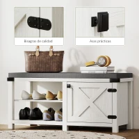 HOMCOM Zapatero con Asiento Compartimentos para 7 Pares de Zapatos para Entrada Salón Dormitorio 100x40x48 cm Blanco y Gris(m-6)