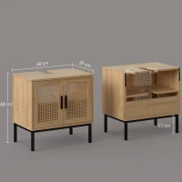 kleankin Badezimmerunterschrank, im Boho-Design, Badezimmerschrank, Rattan-Elemente, mit U-Ausschnitt, Natur(m-3)