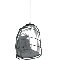 Outsunny Hanging Egg Chair, Foldable Rattan Garden Swing Chair with Installation Kit, Thickened Cushion and Headrest, Indoor Outdoor Hanging Egg Basket Seat for Patio, Porch, Dark Grey(m-10)