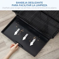 PawHut Jaula para Pájaros Jaula de Aves 40x40x59 cm con Techo Abatible 2 Perchas 2 Comederos y Bandeja Extraíble Negro(m-5)