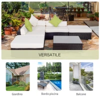 Outsunny Set Giardino Esterno 6 Pezzi in Rattan PE, Salotto da Giardino con Divano Angolare e Pouf con Cuscini Lavabili, Marrone(m-6)