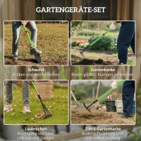 Outsunny Gartenwerkzeug-Set 4 Stück Gartengeräte-Set mit Schaufel Gartenhacke Gartenrechen Laubrechen Grün(m-4)