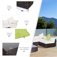 Outsunny Set Giardino Esterno 6 Pezzi in Rattan PE, Salotto da Giardino con Divano Angolare e Pouf con Cuscini Lavabili, Marrone(m-7)