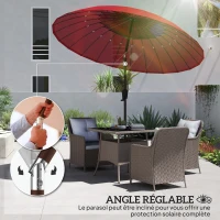 Outsunny Parasol de jardin Parasol droit Parasol inclinable rond avec 24 baleines manivelle aluminium fibre de verre polyester diamètre 2,60 m coloris rouge(m-5)