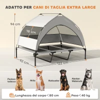 PawHut Lettino per Cani con Copertura a 3 Lati Rimovibile, in Poliestere e Acciaio, 122x92x94 cm, Grigio Chiaro e Nero(m-3)