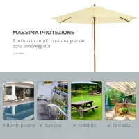 Outsunny Ombrellone da Giardino 2.5x2.3 m a 6 Stecche in Legno Laccato e Poliestere, Beige(m-6)