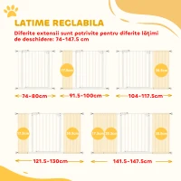 PawHut Porțiță pentru Câini și Animale de Companie cu 3 Extensii, Lățime Reglabilă, 74-147.5x76.2 cm, Alb(m-4)