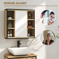 HOMCOM Armoire murale salle de bain avec miroir, 52 x 24,5 cm avec 6 compartiments ouverts et étagère réglable, chêne(m-4)