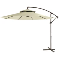 Outsunny 2.7m Garden Banana Parasol Cantilever Umbrella with Crank Handle, Double Tier Canopy and Cross Base for Outdoor, Hanging Sun Shade, Beige(m-11)