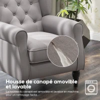 HOMCOM Fauteuil de salon capitonné avec assise large, pieds en bois, style classique, grand confort, 74 x 86 x 102 cm, gris(m-8)