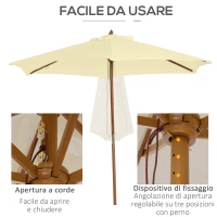 Outsunny Ombrellone da Giardino 2.5x2.3 m a 6 Stecche in Legno Laccato e Poliestere, Beige(m-5)