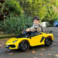 HOMCOM Lamborghini Licensed 12V kids Electric Car w/ Butterfly Doors, Remote, Music, Horn, Suspension - Yellow(m-2)
