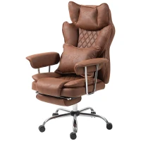 HOMCOM Leathaire Reclining Office Chair with Lumbar Support Pillow - Dark Brown(m-11)
